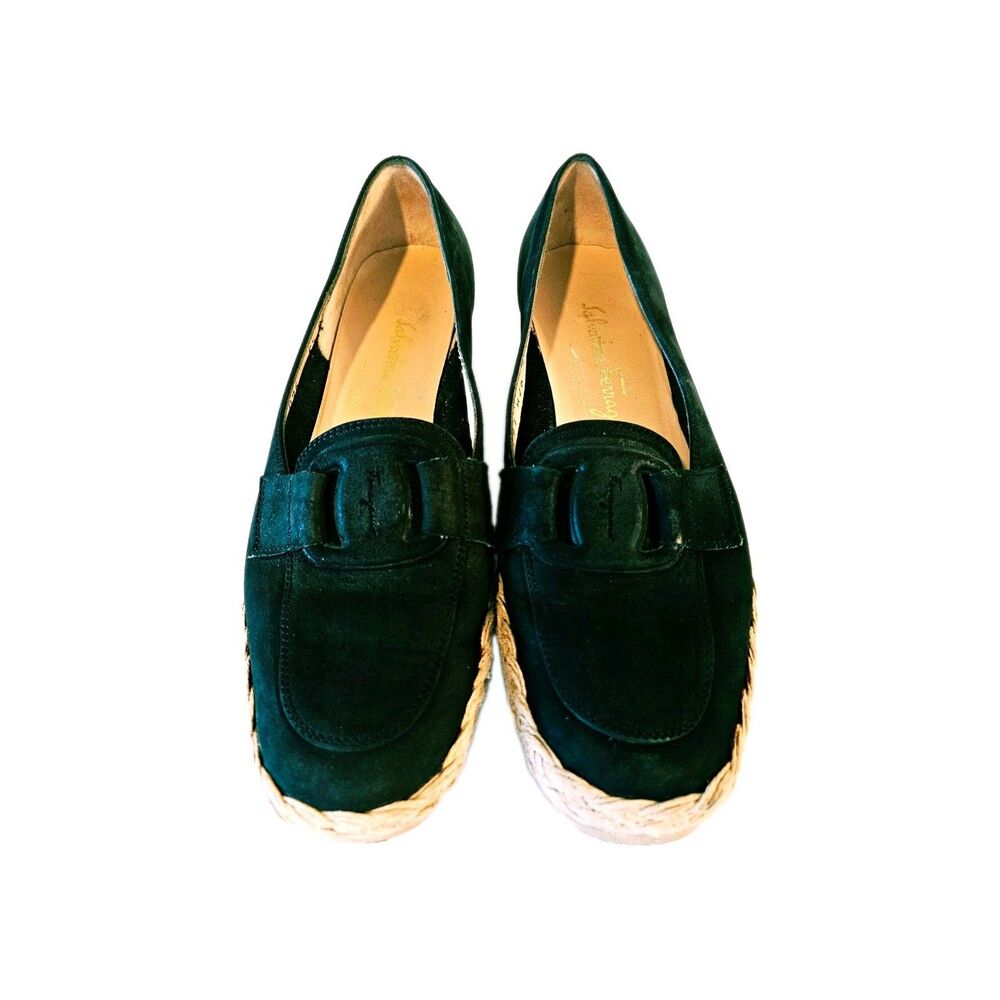 Salvatore Ferragamo Women's Black Suede Espadrille Flats Slip-On US 5.5 B